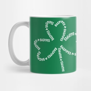 Bagpipes White Text Shamrock Mug